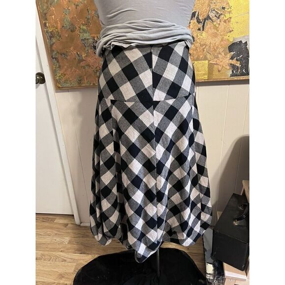 Element Clement 100% Virgin Wool Small Skirt Black & Tan Plaid Tulip Lagenlook - Picture 4 of 6